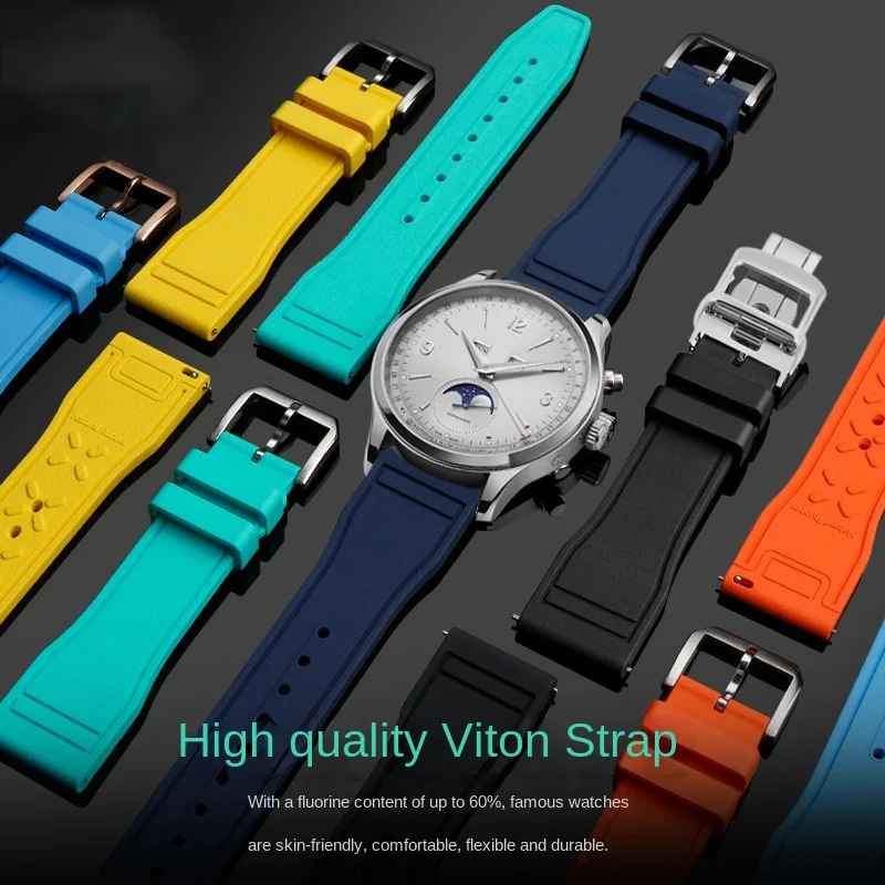 High quality 20mm 21mm 22mm VITON watch band for Jaeger strap master moon phase LeCoultre Reverso quick release strap bracelet
