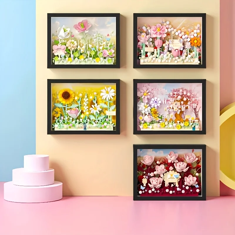 Zestaw do składania kwiatowego drzewka życzeń - Miękkie i żywe kolory, łodygi kwiatowe z kwiatami, kształt serca