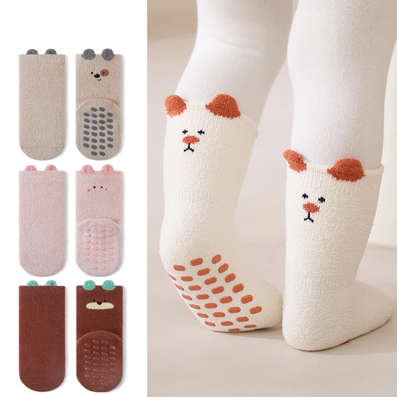 New Cartoon Anti Slip Baby Floor Sock Autumn Winter Soft Toddler Fleece Antibacterial Warm Socks Girl Infant Boy Boneless Socks