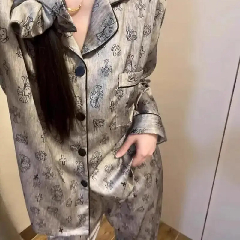 

Sanrio Hello Kitty Women's Pajamas Kawaii Cartoon Young Girl Spring and Autumn Long Sleeves Long Pants Leisure Homewear Set New