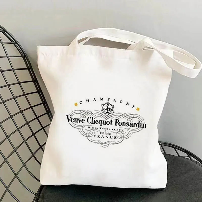 Veuve Clicquot Champagne Polyestercotton Canvas Bag Shopping Handbag Customized Blank Zipper Cotton Bag Student Canvasbag