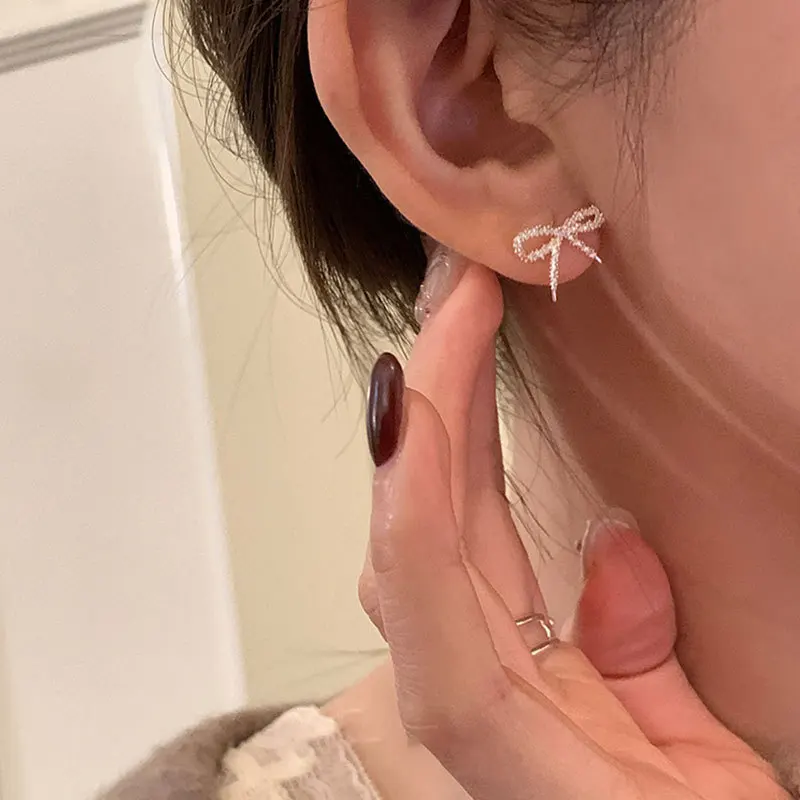 Bow Stud Earrings Minimalist Silver Tone Alloy Lightweight Versatile Commute Elegant Unique Jewelry for Women Daily