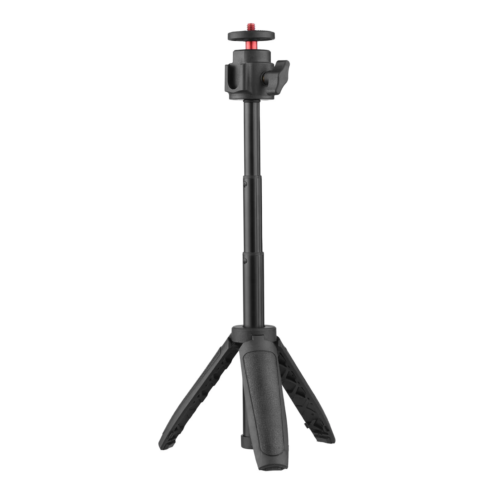 A lightweight and portable mini tripod with an expandable tripod stand and a height-adjustable handle for selfie video recording