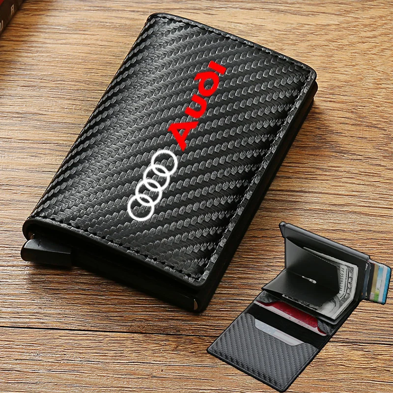 Carbon Fiber Leather Rfid Card Holder Pocket Men Wallets Money Bag For Audi A1 A3 8P 8V A4 A5 A6 A7 A8 Q3 Q5 Q7 Q8 Sline TT