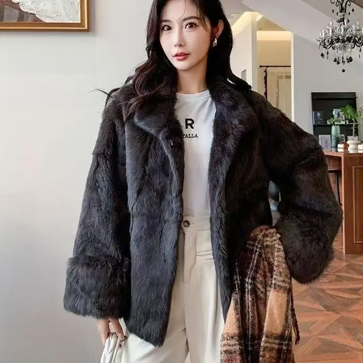 Mantel Bulu Kelinci Timur Atas 2025 Baru Semua Bulu Ledakan Asli Satu Kerah Berdiri Bulu Musim Dingin Panjang Sedang Hangat