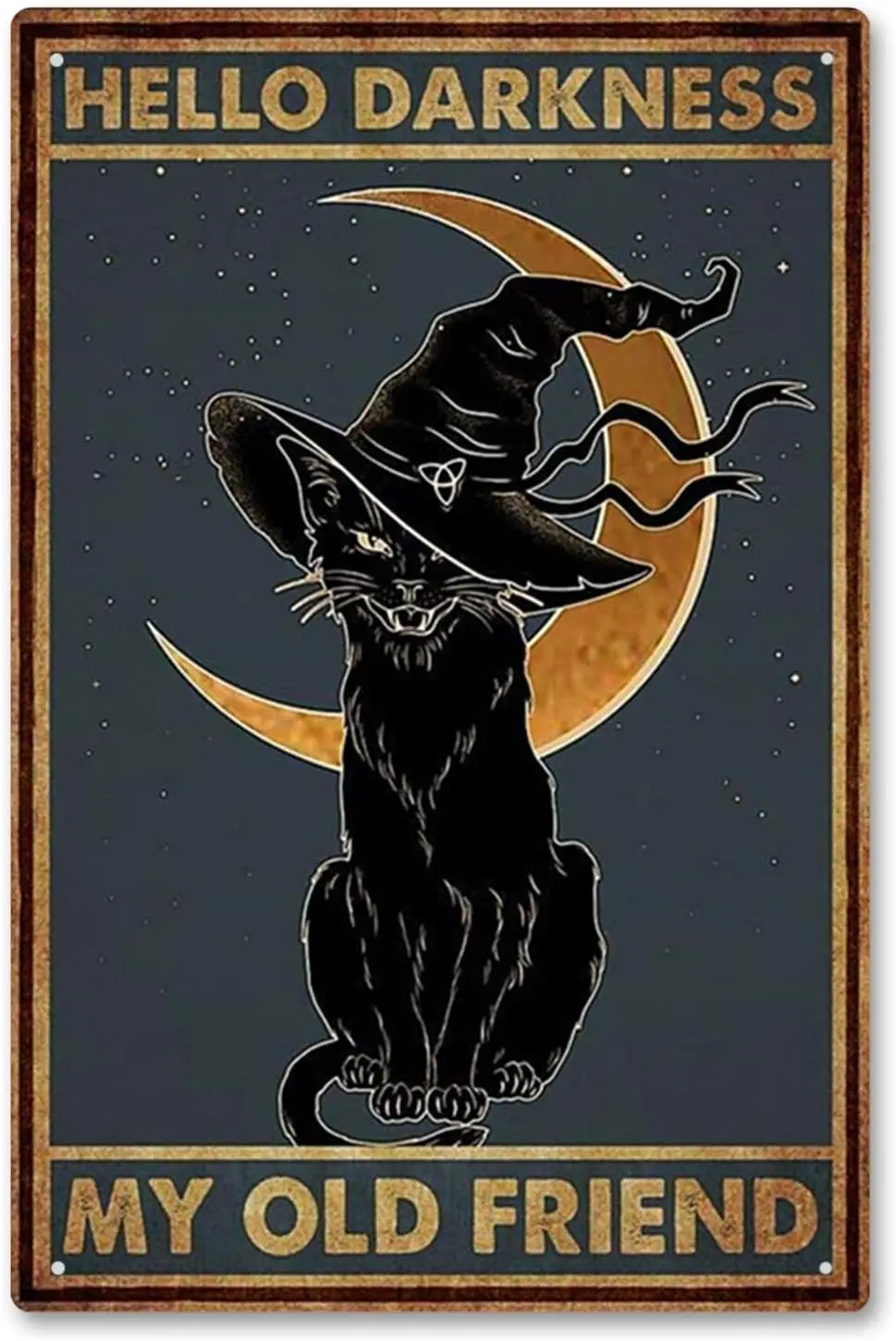 Black Cat Witch Halloween Hello Darkness My Old Friend Retro