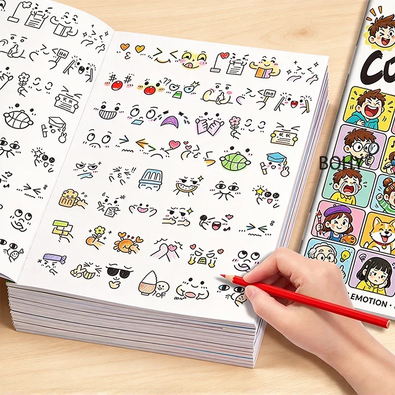 1 Adult Decompression Line Drawing and Coloring Drawing Book, Include Fun Emoticons and Other Theme Line Drafts, Total 40 Pages