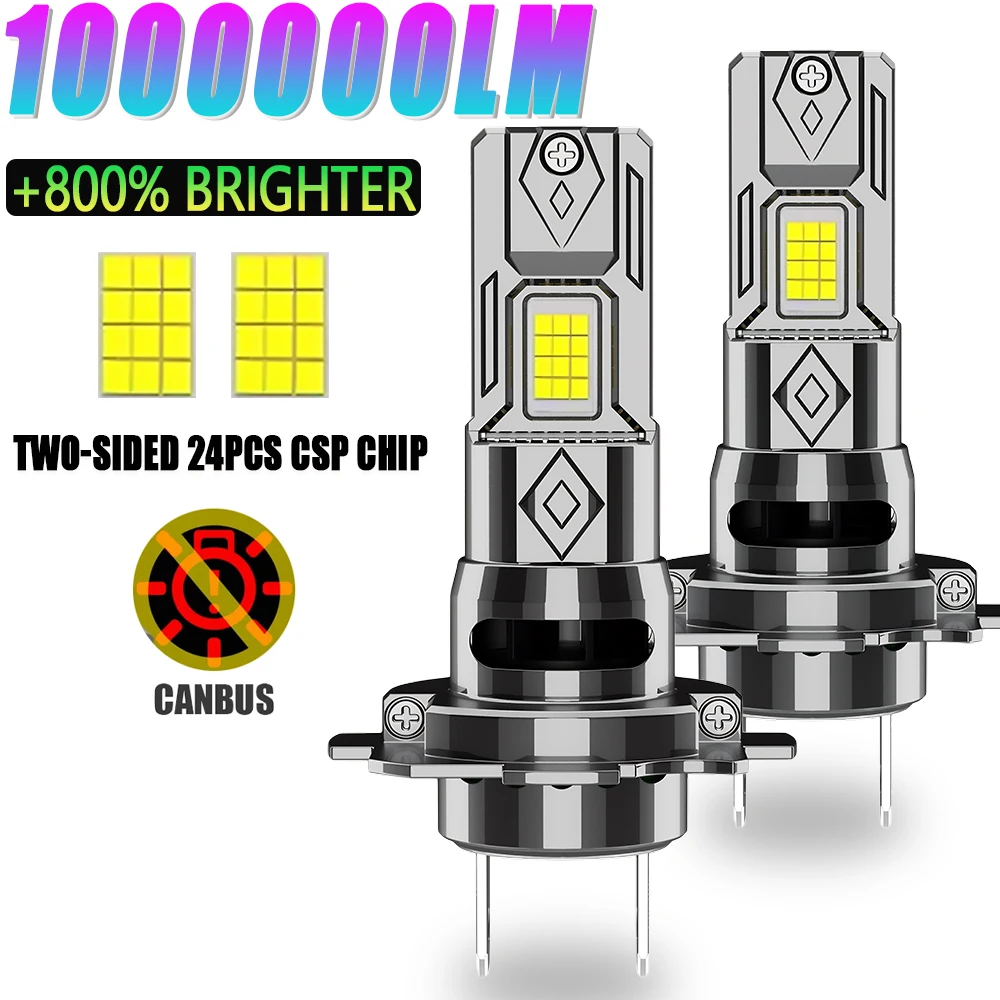 

H7 LED Lights CANBUS Car Headlight Bulbs 1000000LM Super Bright Auto Headlamp Fog Lamp Mini Wireless Fan Cooling 6000K White 12V