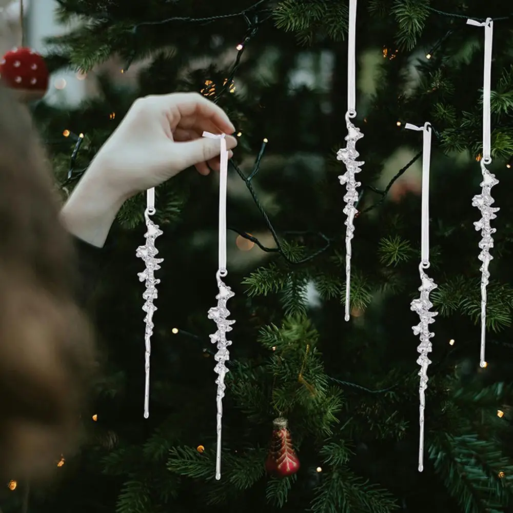 5Pcs Simulated Acrylic Icicle Ornaments Realistic Frosted Ice Shape Xmas Tree Winter Party Hanging Decor DIY Craft Pendant Gift