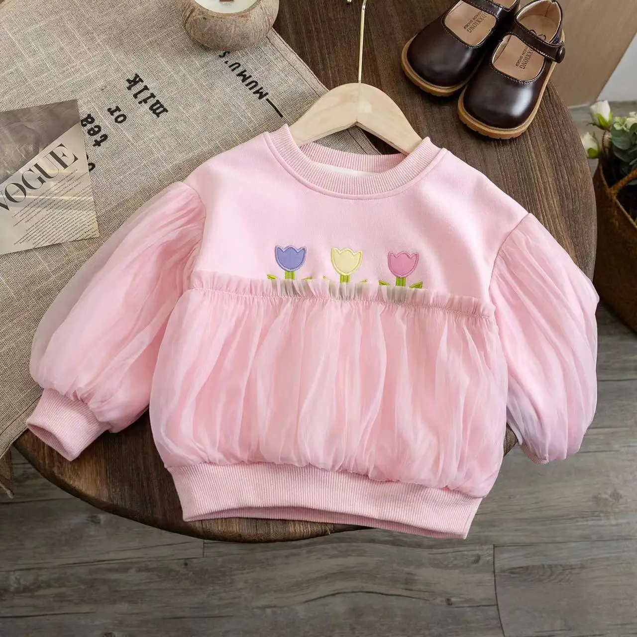 

Kids Girls Autumn Sweater Girls Mesh Sweater 2024 Spring and Autumn New Baby Clothing Top Children's Korean Princess Top