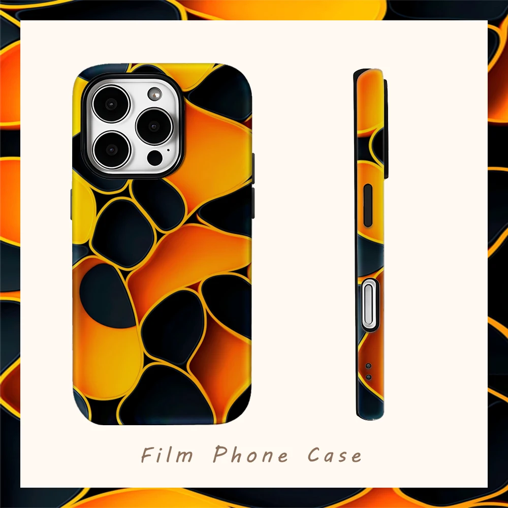 حافظة هاتف بأشكال هندسية برتقالية لهاتف آيفون 17AIR 16E 16 15 14 13 12 11 17 Pro Max Plus غطاء خلفي مزدوج الطبقة #1