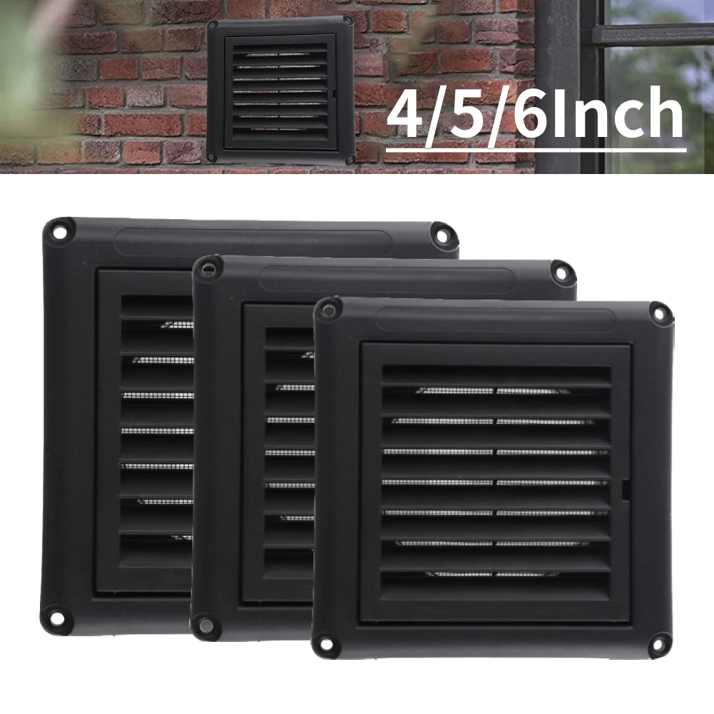 4/5/6Inch Black Plastic Vent With Mesh Square Indoor For Exhaust Vent Fresh Air System Mesh Vent Grilles Cover Outlet