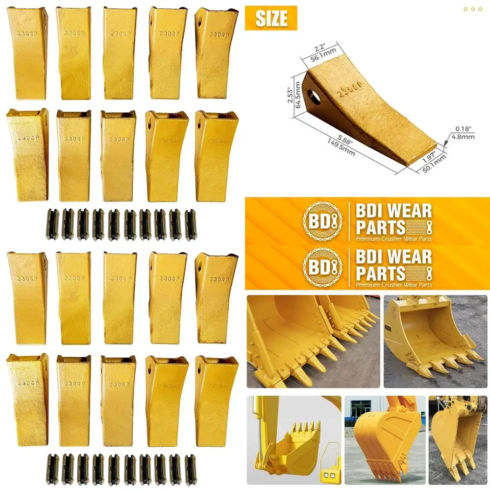 

10 Pack 230mm Backhoe Bucket Teeth with T23 Pins for 23-230 Skid Steer Loaders - Excavation Attachment