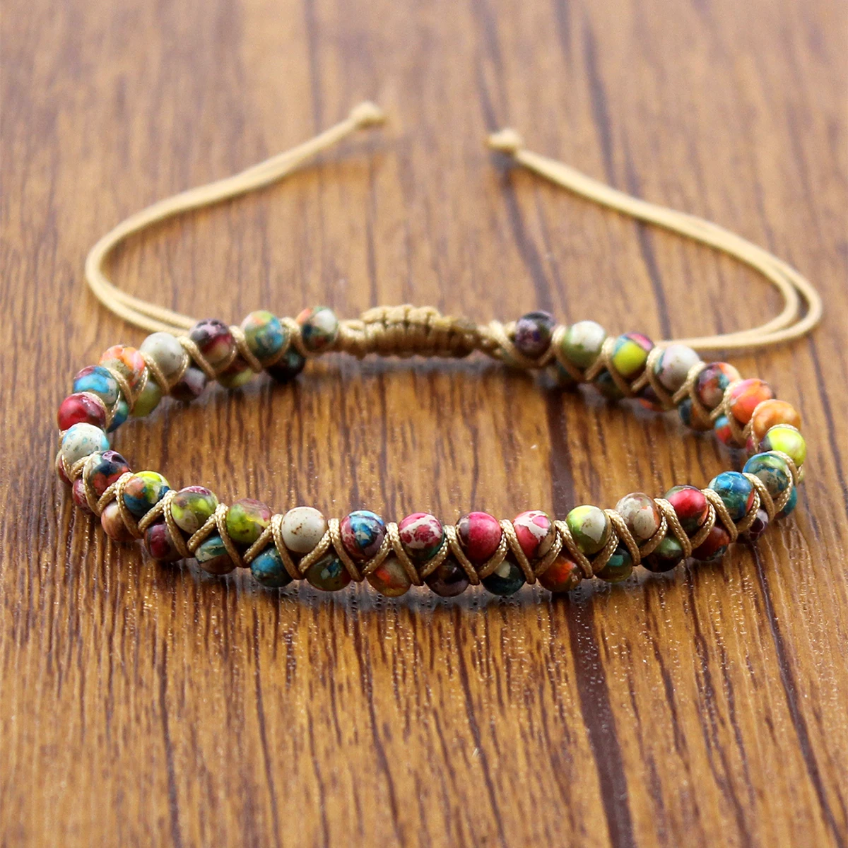 Colorful 4mm Beads Natural Stones Yoga Bracelet Handmade Braided Adjustable Bracelet For Women