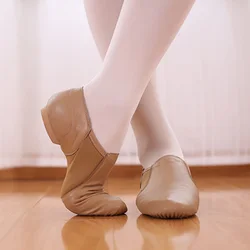 USHINE 24-44 Genuine Leather Jazz Dance Shoes Tan Black Antiskid Sole Jazz Shoes Adults Dance Sneakers For Chidren Girls Women
