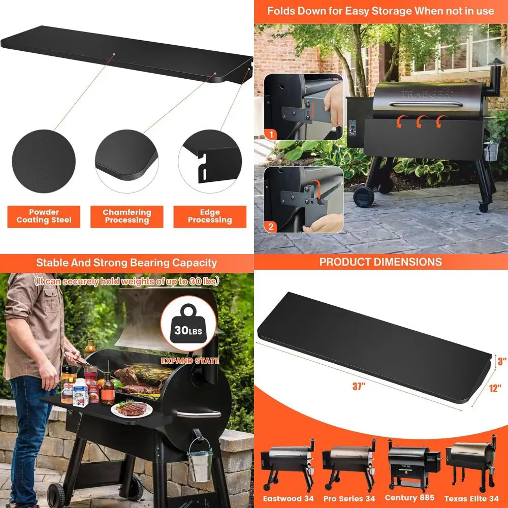 

Folding Prep Shelf for Traeger Pro 34, Texas Elite 34, Century 885, and Eastwood 34 Grills, 37 x 12