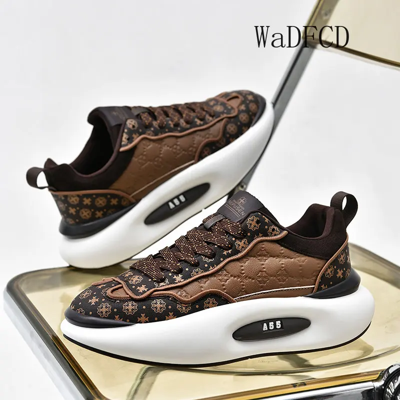 

Chunky Sneakers Men Soft Sole Running Shoes Fashion Casual Microfiber Leather Breathable Height Increased Platform Board Shoes