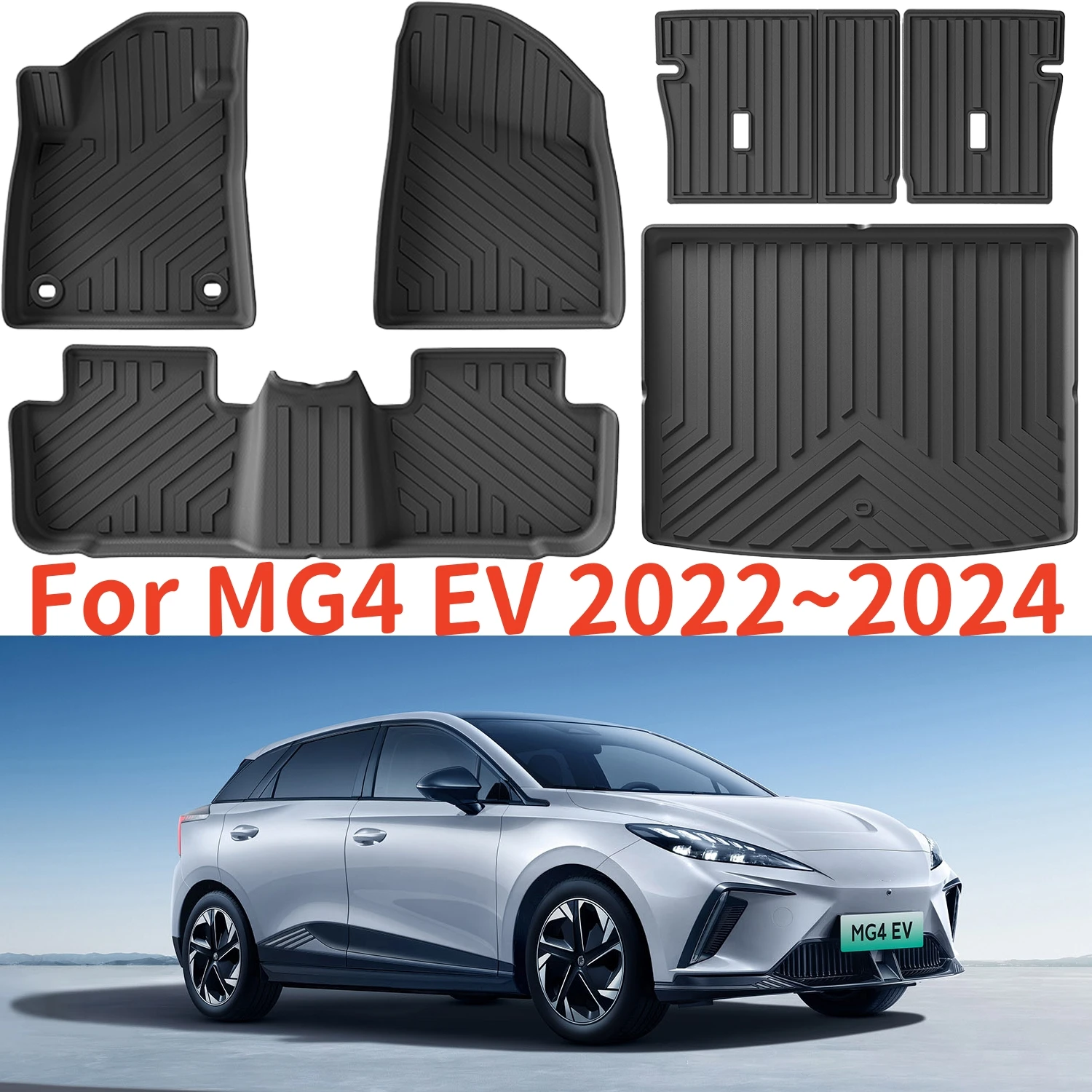 

For MG4 EV 2022 2023 2024 TPE Floor Mats, All Weather Left & Right Rudder Waterproof Non-slip Floor Mats Cargo Liner Trunk Pad