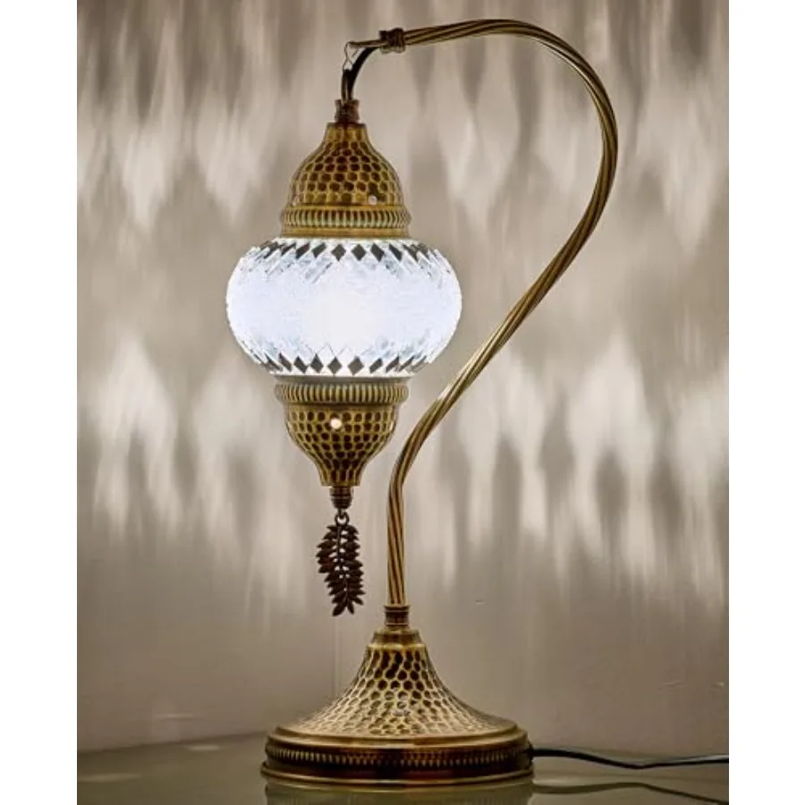 

Turkish Moroccan Table Lamp, Swan Neck Tiffany Style Mosaic Glass Table Desk Bedside Lamp for Bedroom, Living Room Handcrafted