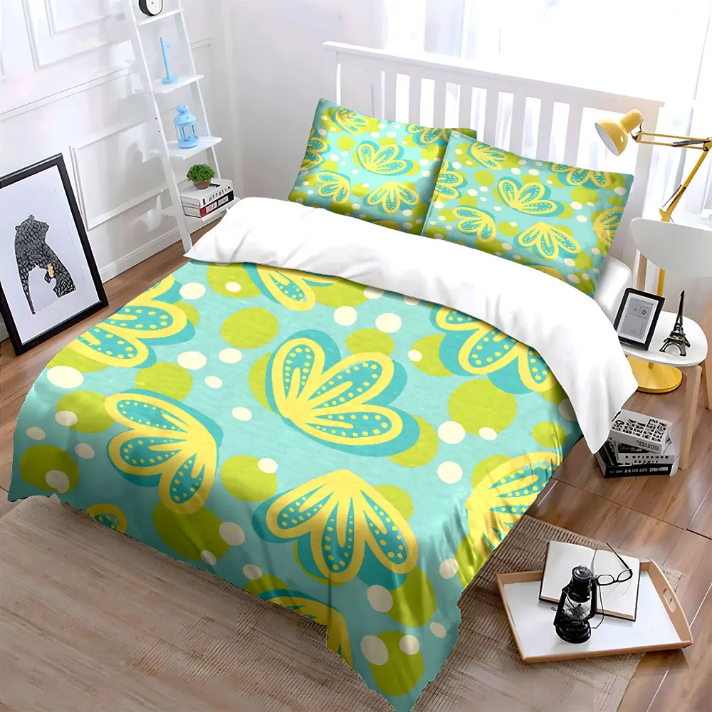 Colorful Abstract Floral Pattern Bedding Set for Kids Luxury Gift 3pcs Digital Print Comforter Set Soft Comfortable Breathable