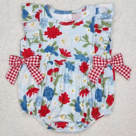 Baby Infant Girls Pink Bows Floral Strawberry Ruffle Rompers Baby Girls Clothes