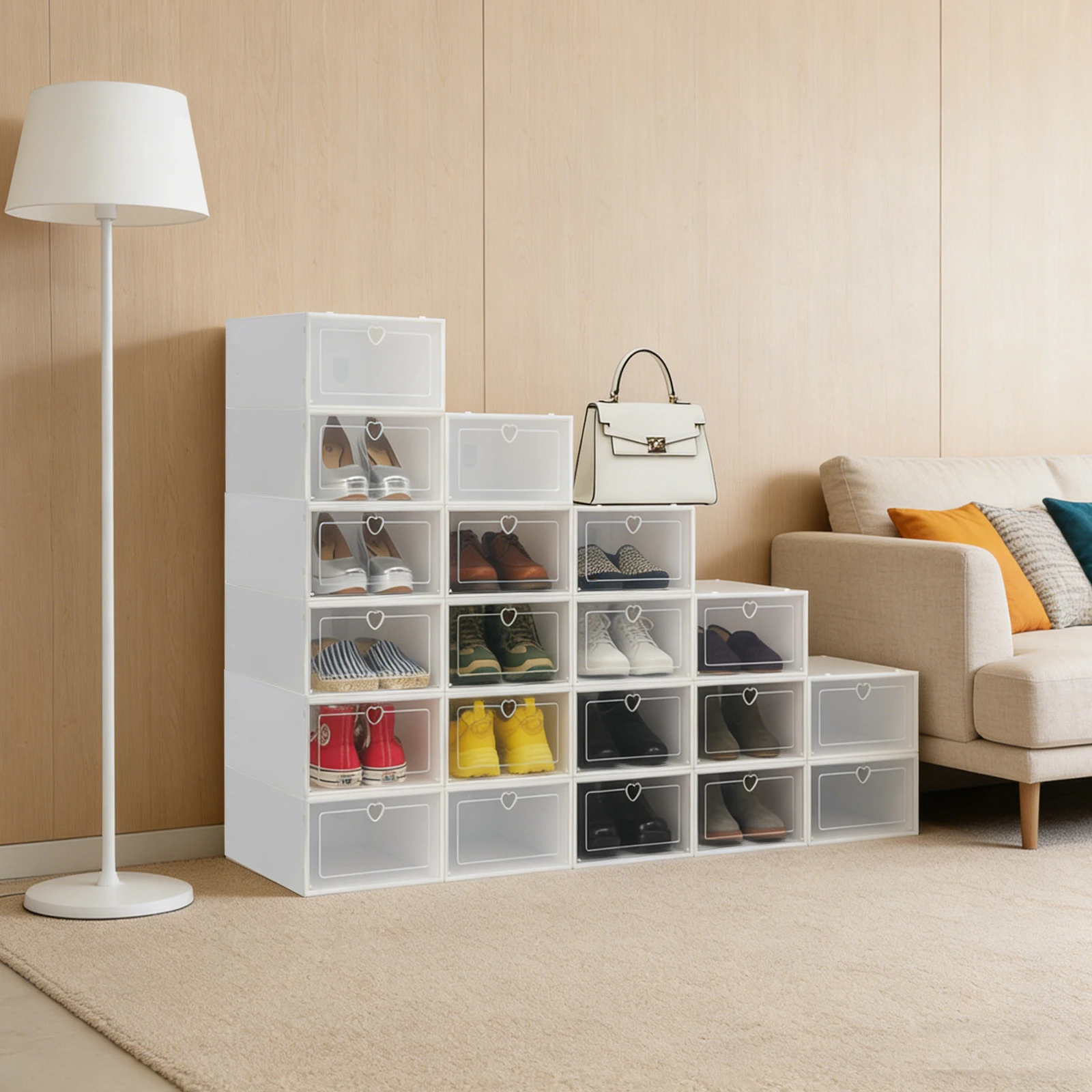 

Набор из 20 прозрачных пластиковых коробок для обуви, штабелируемые контейнеры для хранения обуви с прозрачной крышкой и боковой защелкой для домашней организации