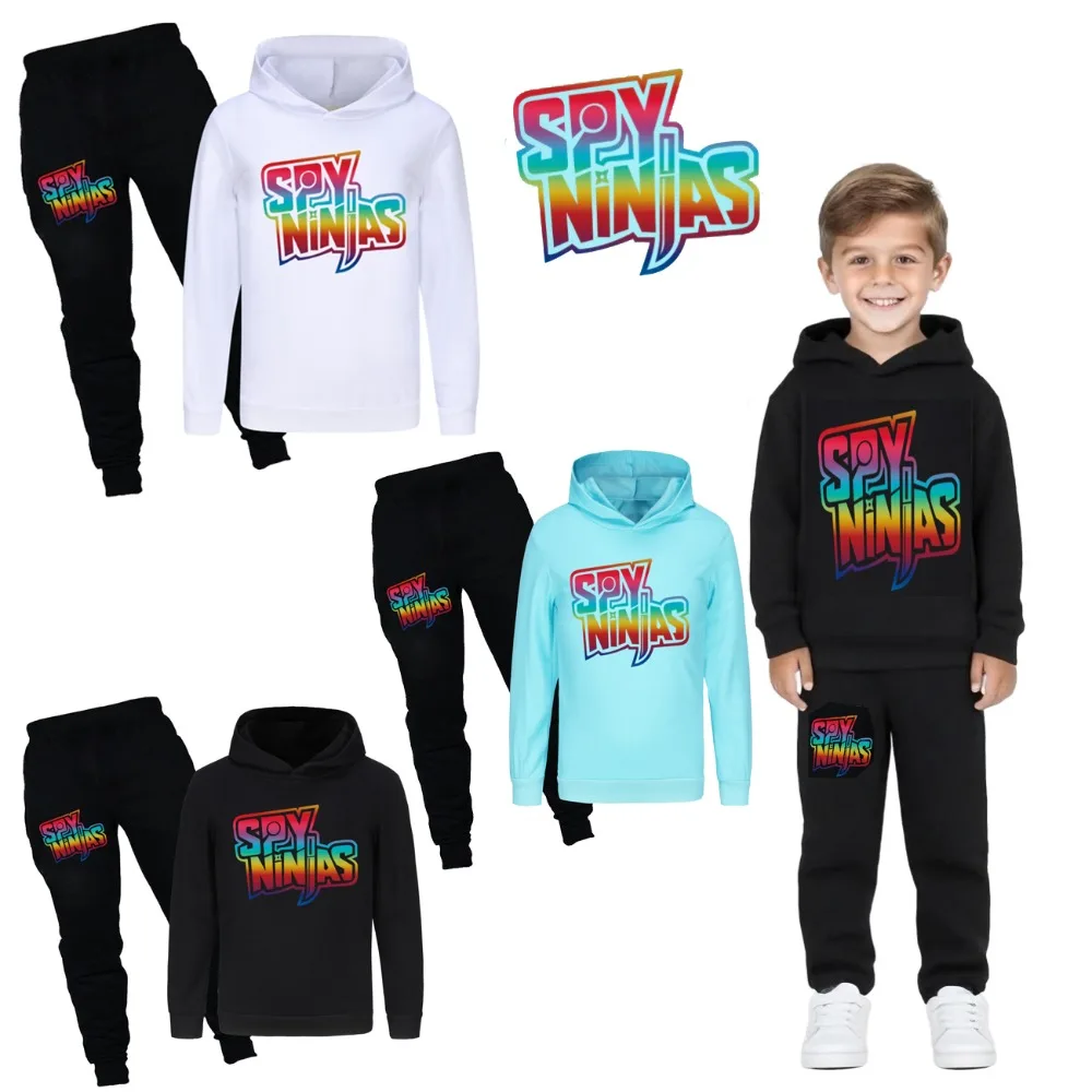Детские толстовки с капюшоном SPYNinjas + штаны, комплект из 2 предметов для подростков, девочек и мальчиков, весенний свитшот с героями мультфильмов, костюм, детская осенне-рождественская одежда