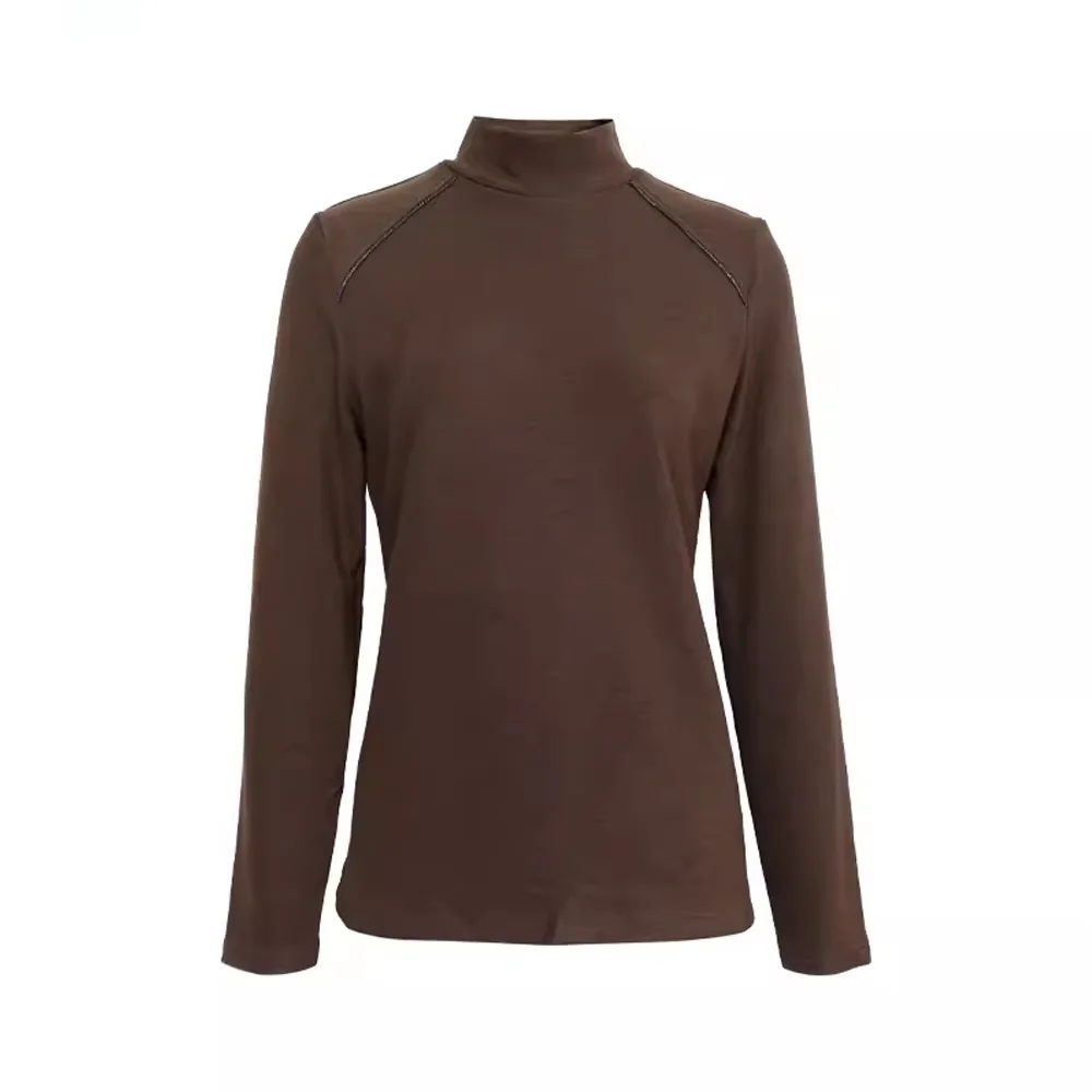 K1963W Luxury women\'s Clothing high end combed cotton base shirt autumn new turtle neck t shirt