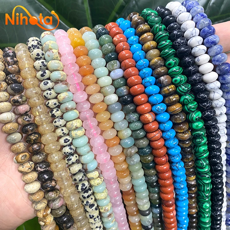 Natural Stone Rondelle Beads Agates Turquoises Jaspers Crystal Spacer Beads For Accessories Jewelry Making 15\'\' Strand 6/8/10mm