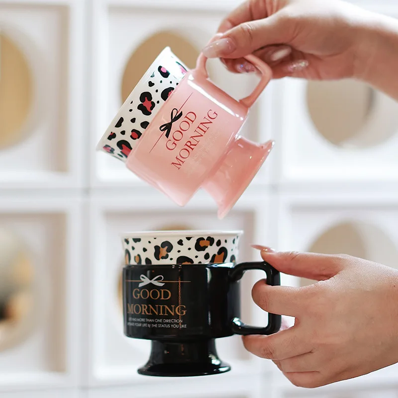 

Retro Floral Ceramic Mug European Luxury Office Coffee Cup High Footed Breakfast Cup