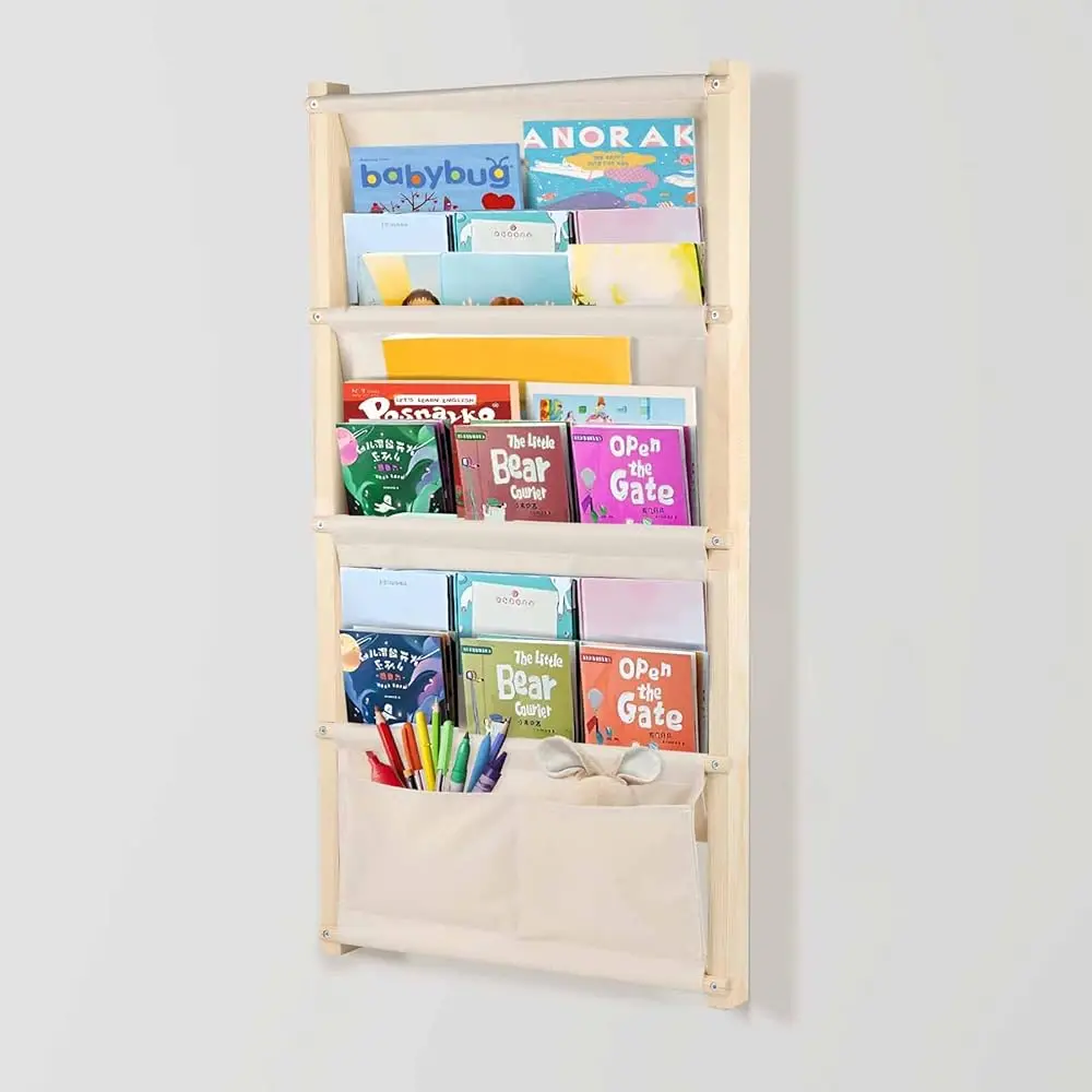 

Decorative 4-Tier Wall Mounted Kids Bookshelf,Wood Wall Mounted Montessori Kids Bookshelf, 4 Tier Book Display,Floating Book