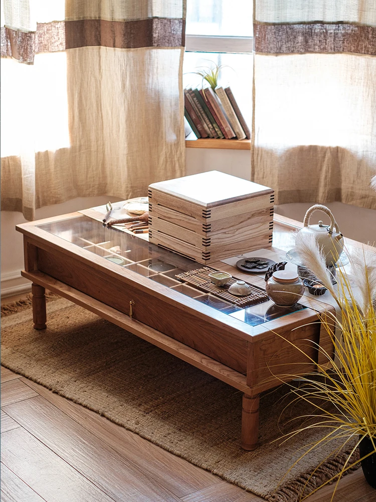 a5 Glass Tea Table Living Room Tea Table Chinese Retro Creative Storage Furniture