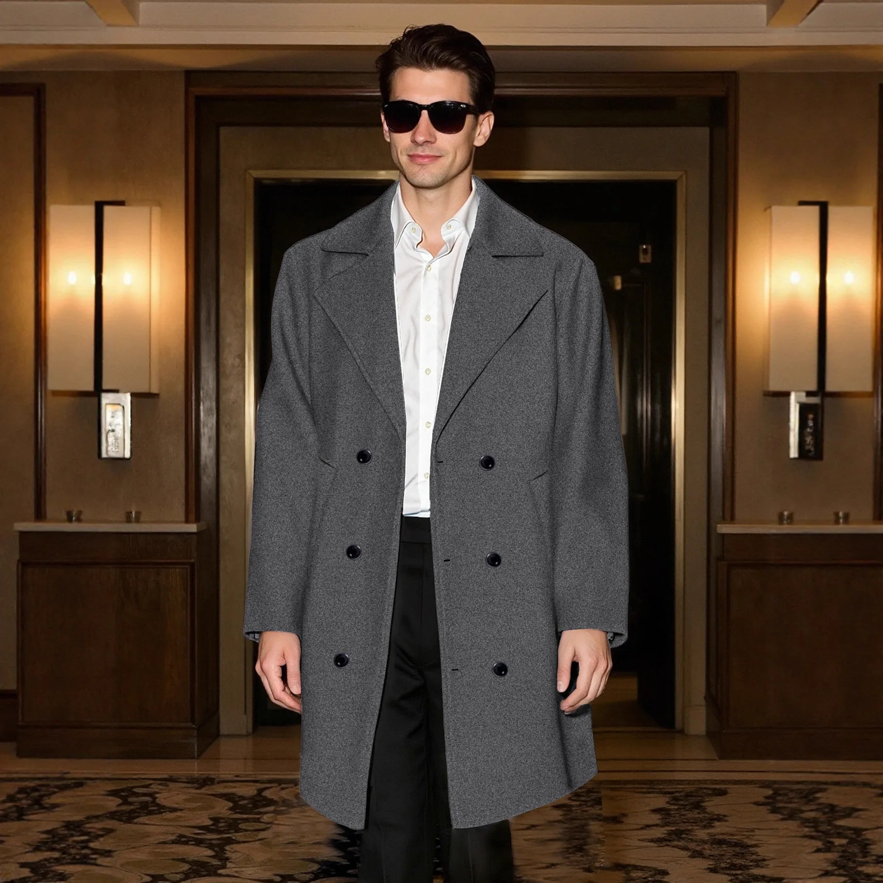 

New Men's Double-breasted Woolen Trench Coat Leisure Entertainment Business Life Light Luxury High-end Jacket