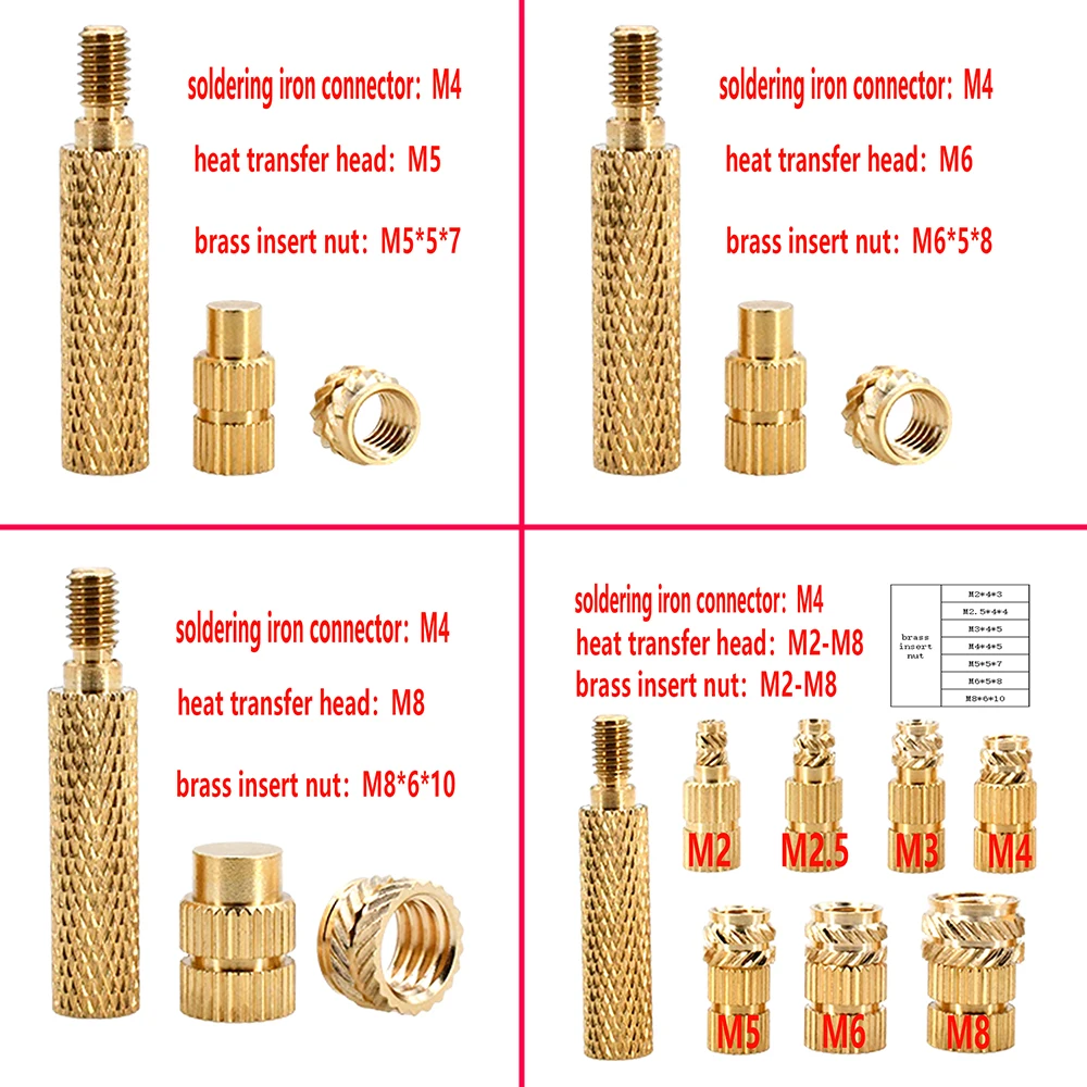 Наконечник паяльника M2 M3 M4 M5 M6 M8, стандартный набор тепла для 3D принтера, пластиковая паяльная медная вставка горячего плавления, гайки