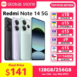 Global Version Xiaomi Redmi Note 14 5G Smartphone NFC 6GB / 8GB RAM MTK Dimensity 7025-Ultra 45W Turbo Charging 108MP Camera