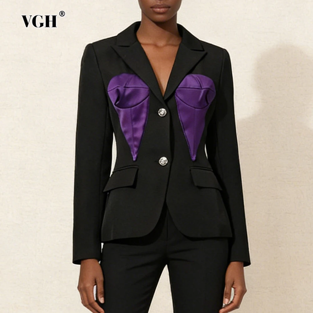 

Женский блейзер VGH Slimming Hit Color Temperament с V-образным вырезом, длинными рукавами, пуговицами и вставками, весенний шикарный пиджак для офиса, женский стиль