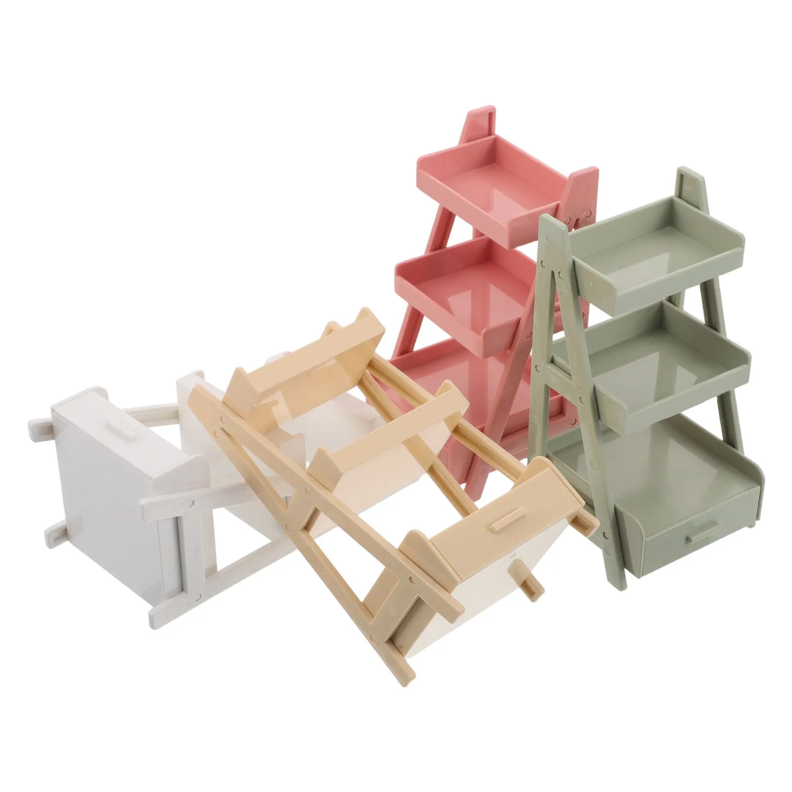 

4Pcs Miniature Flower Stand 3-Layer Planter Shelf Storage Rack for Dollhouse Furniture Accessories Bonsai Display Mini Garden