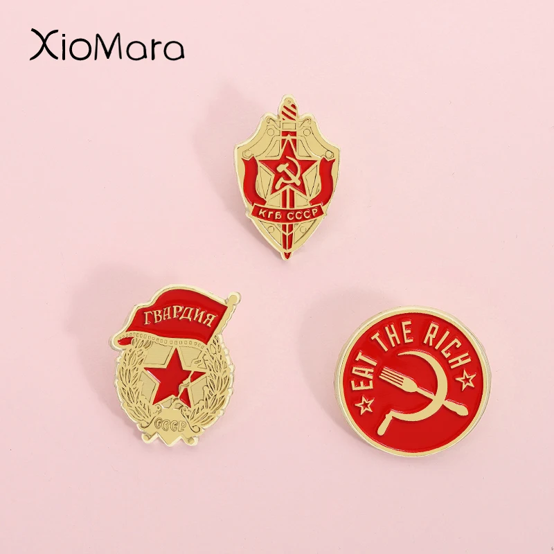 Sickle Hammer Pentagram Распад СССР Enamel Pin Victory Memorial Medal Russian Double Headed Eagle Brooch Lapel Badge Jewelry