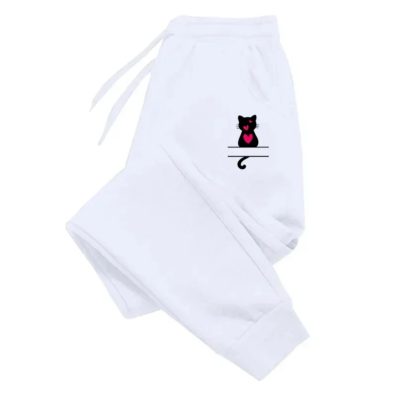 

High-quality casual men's and women's pants for the autumn-winter 2025 school season. Heart-shaped cat print sport pants.