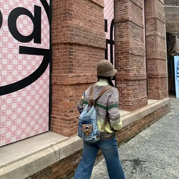 Bloom Punk Denim Y2k Bag Women 2023 High Street Pockets Chic Vintage Backpack Ladies Haruku Casual Messenger Bags Versatile