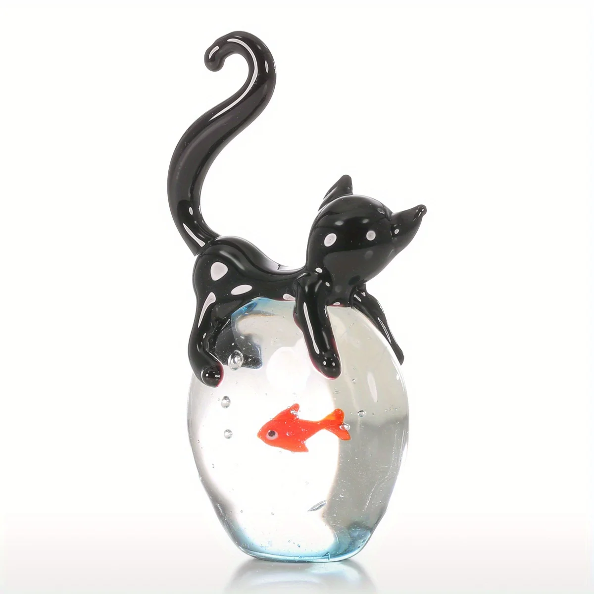 Tooarts Cat And Goldfish Gift Glass, Ornament Animal Figurine Handblown, Home Decor Black & Red