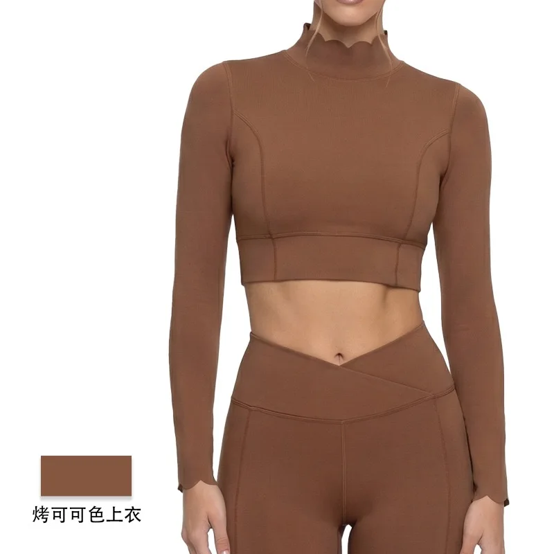 FUBEIKE Shell Lace Backless Yoga Top Long Sleeve Tight Breathable Slimming With Chest Pads  Running Fitness Running Shirt