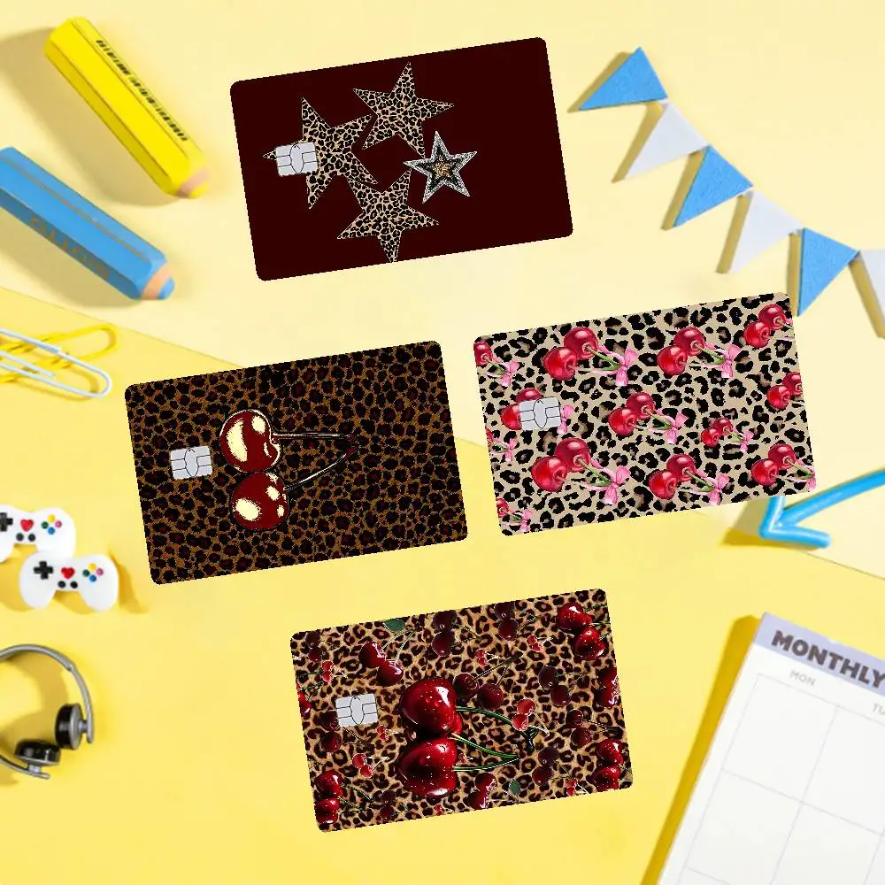 Leopard Print Cherry Star Card Stickers Credit Card DIY Card Protector Stickers Waterproof Film Skin Cover