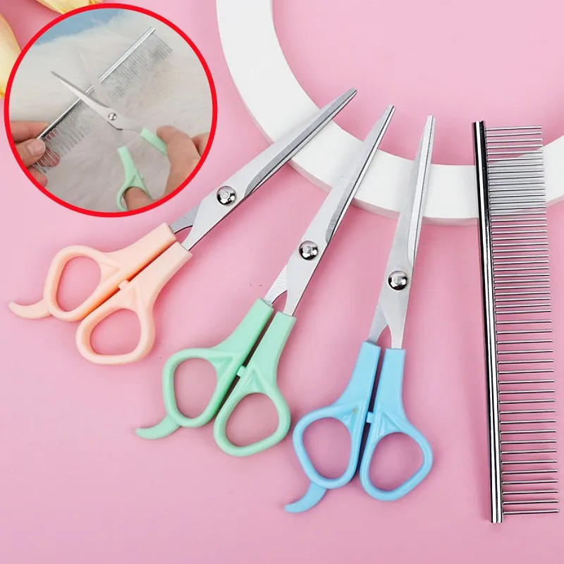 Dog Scissors Dogs Hair Trimmer 2PCS Set Scissors for Dog Grooming Stainless Steel Dogs Brush Suit Pet Hair Remover Pet Products