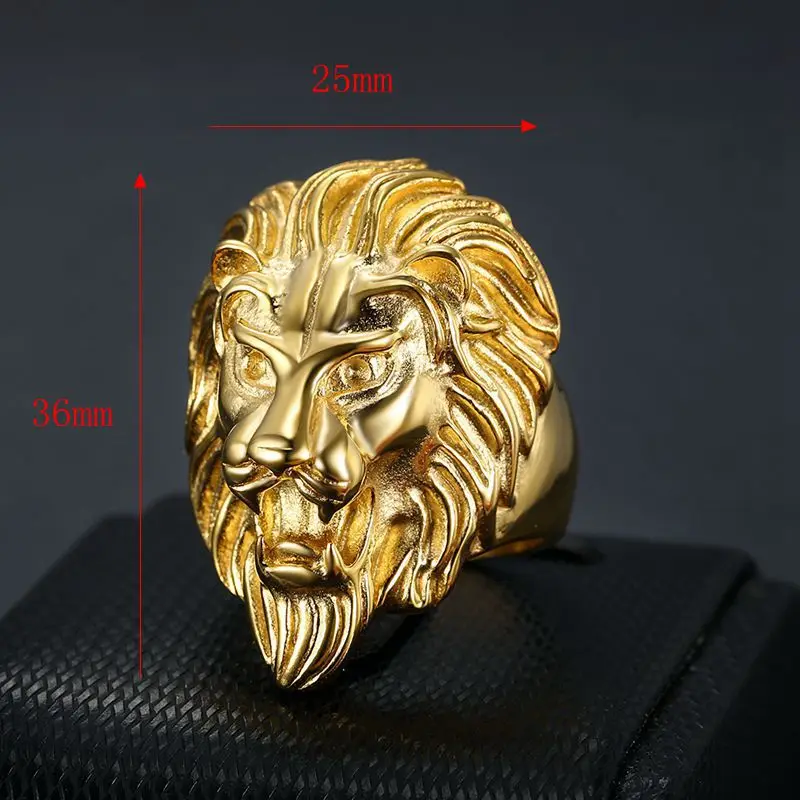 Herren 3D Löwenkopf-Ring aus 316L Edelstahl, Gotischer Punk Biker Statement-Ring, Wasserfester Tier-Totem-Schmuck für Männer – Detail 6