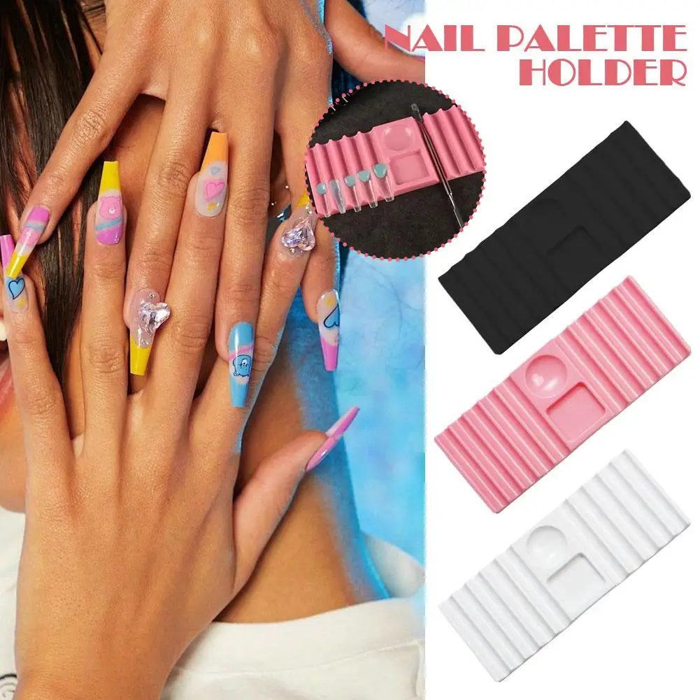 Nail Art Palette Multi Functional Brush Holder Polish Mixing Well Rhinestone Storage Organizer Easy Clean Salon Home Use