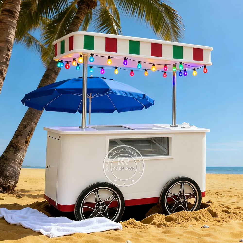 

Solar Ice Cream Cart Mobile Food Cart Street Food Cart Gelato Display Freezer Outdoor Flower Cart Food Trolley Cart