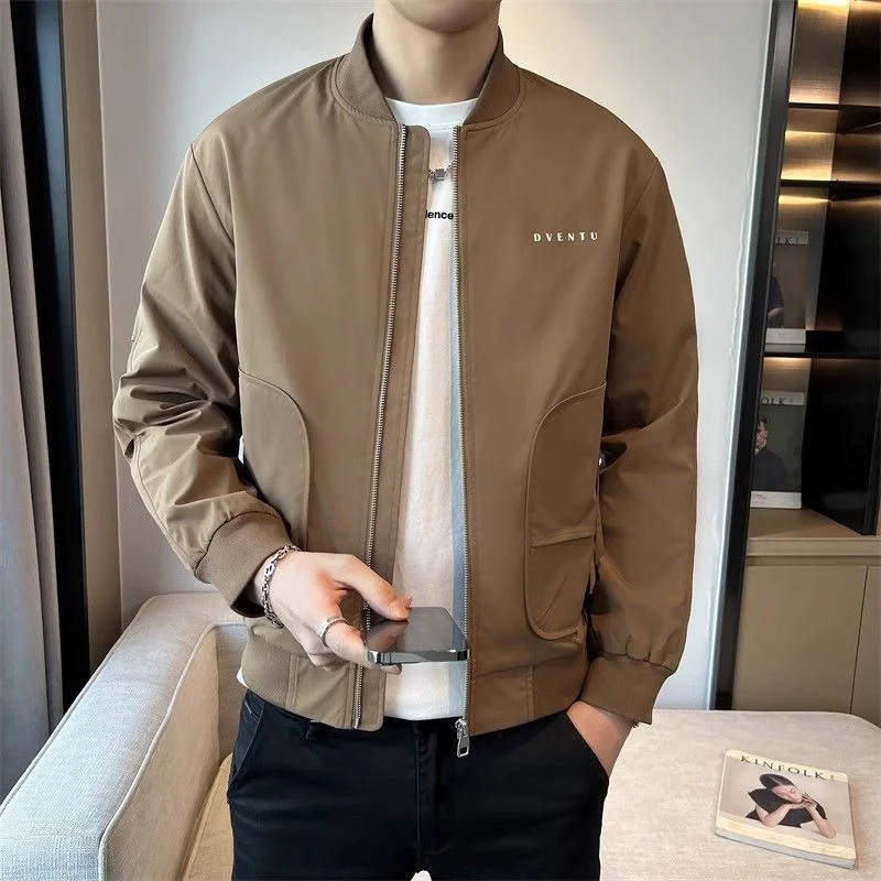 

Men Baseball Collar Jacket Letter Print Casual Stylish Coat