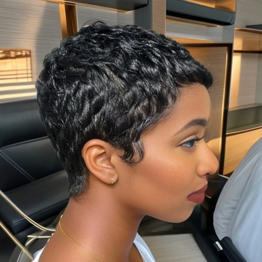 앞머리가 있는 짧은 픽시컷 가발 브라질 인모 전체 기계식 가발 1B/30/4 # /99J 컬러