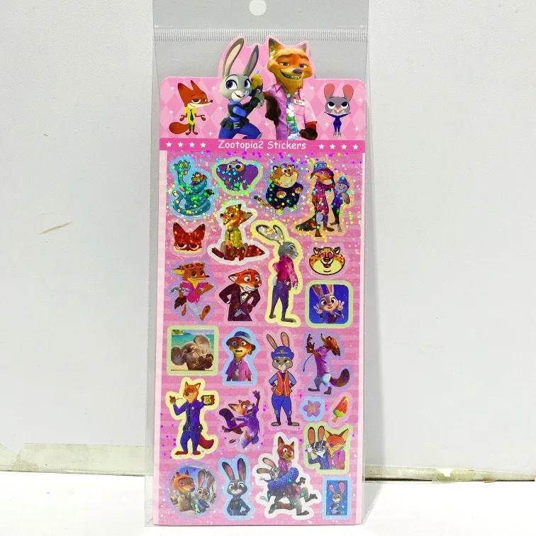 크레이지 주토피아 2 스티치 닉 래빗 주디 레이저 스티커 어린이 귀여운 만화 장식 작은 패턴